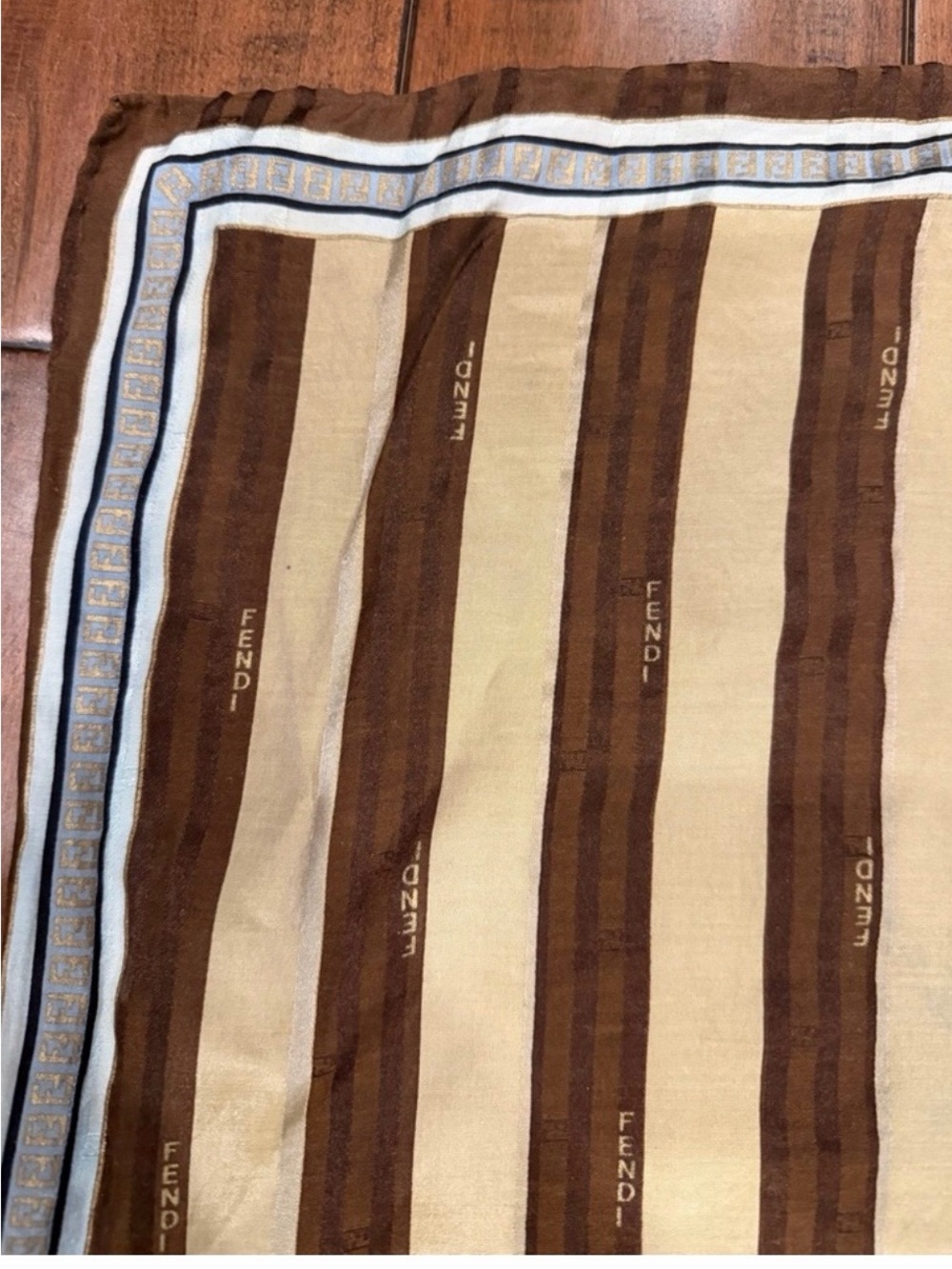 Fendi Brown and Beige Striped Silk Pocket Square with Border - Picture 7 of 9